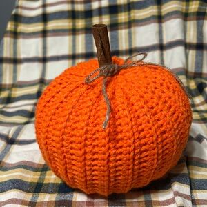 Handmade crochet pumpkin. With cinnamon stick stem.